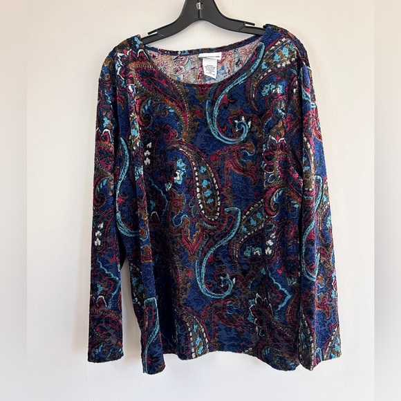 Y2K BONWORTH Burnout Velvet Paisley Jewel Tone Top Whimsigoth Fairy Grunge Sz LP - Picture 3 of 12